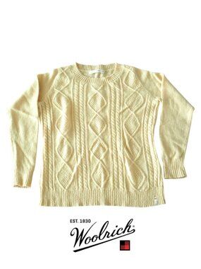 Woolrich Butter Yellow Cable Knit Sweater Women Large Wool Mohair Blend Pullover